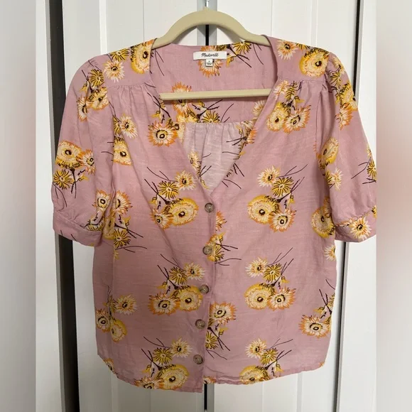 Madewell Pink and Yellow Floral Button-Front Top - Picture 1 of 5